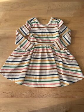 Ruffle Butts Long Sleeve Knit Twirl Dress 3T in Colorful Stripes